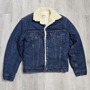 Vintage 80s Levi's Denim Jacket Sherpa Lined Trucker Blue Men's Size 38
